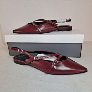 Time and Tru Strappy Sling Back Flats Women's Size 8M Burgundy Faux Leather